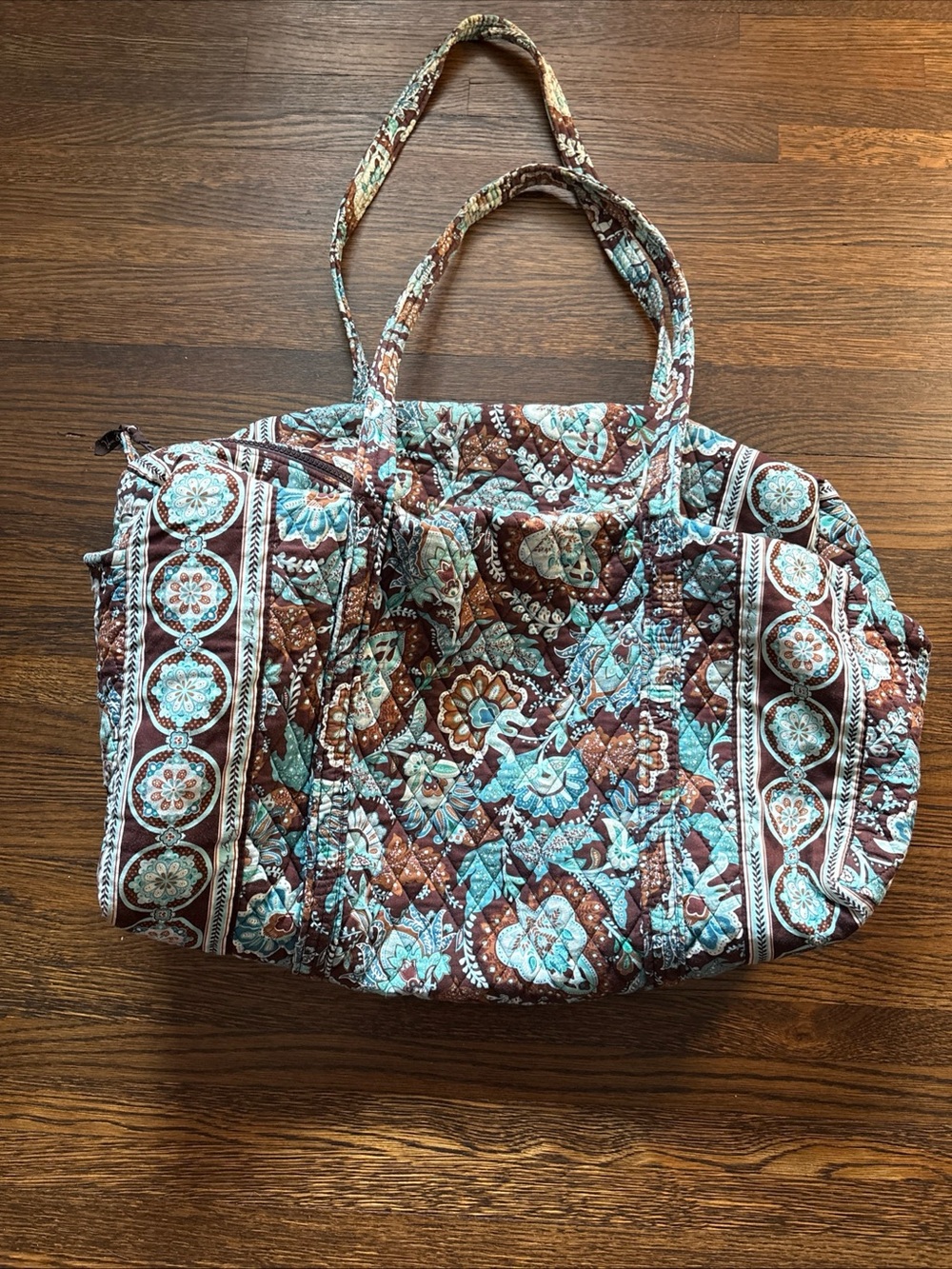 Vera Bradley Quilted Travel Tote in Turquoise and Brown